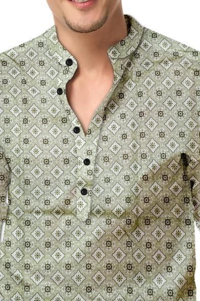 Men's Printed Spread Collar Casual Shirt Green