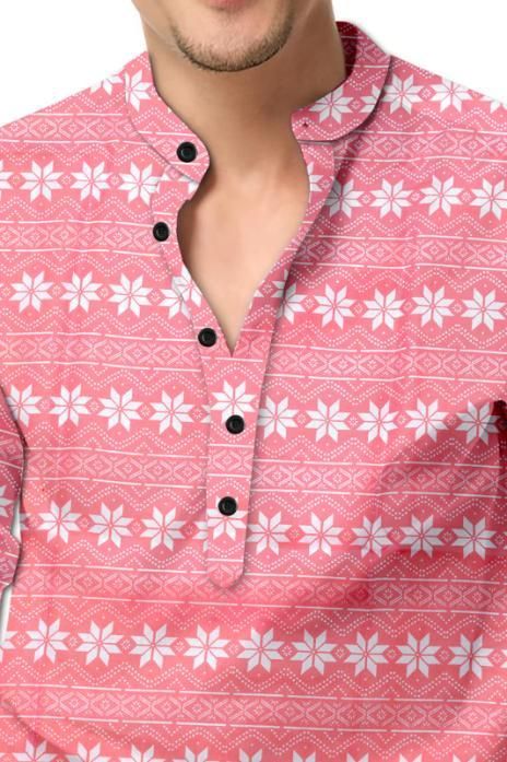 Men's Printed Spread Collar Casual Shirt Pink